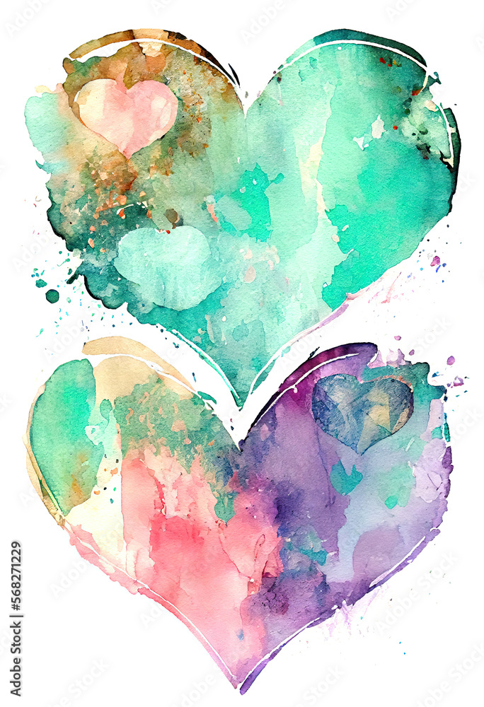 Abstract watercolor painting Hearts Reverse Coloring Page Generative AI