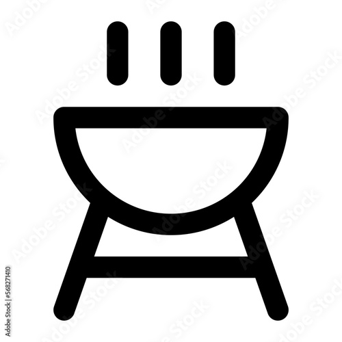 Isolated barbeque in outline icon on white background. Barbecue, cooking, summer, spring, holiday