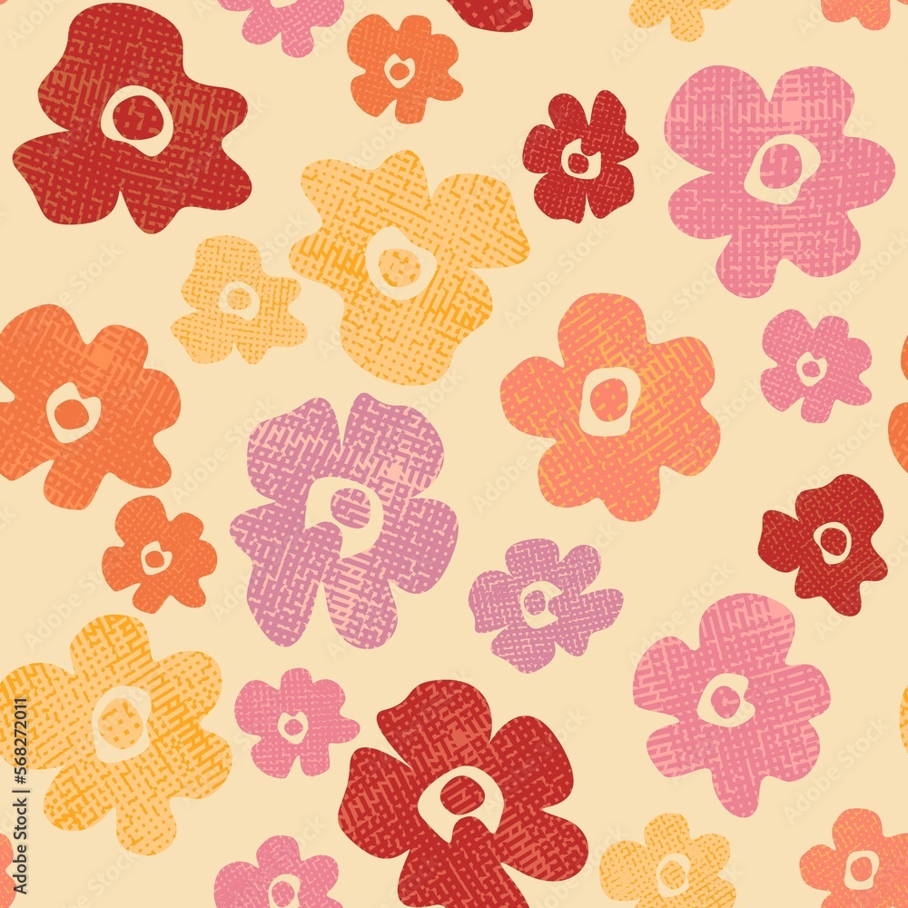 Full of Flowers with red and yellow abstract flower - Floral Pattern |  Poster