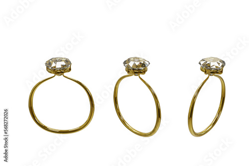 3D Gold diamond Ring isolated on white background.