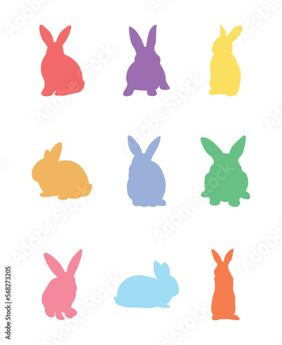 Silhouettes of cute bunnies on white background