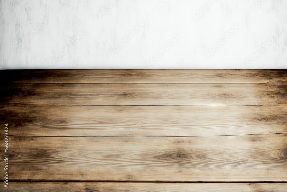 White background with a wooden tabletop. Rustic wood table that is empty. Generative AI White background with a wooden tabletop. Rustic wood table that is empty. Generative AI