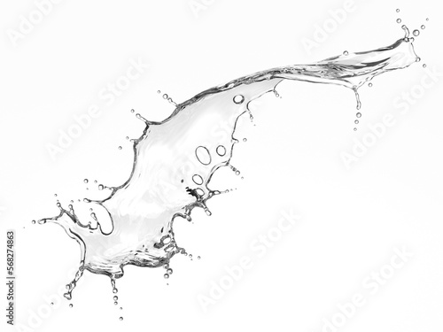 Clear water splashing on white background.3d rendered