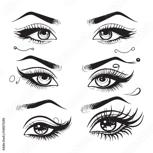 Eye liner vector. Beautiful Woman eyes makeup vector. Set of different vector eyeliner shapes.