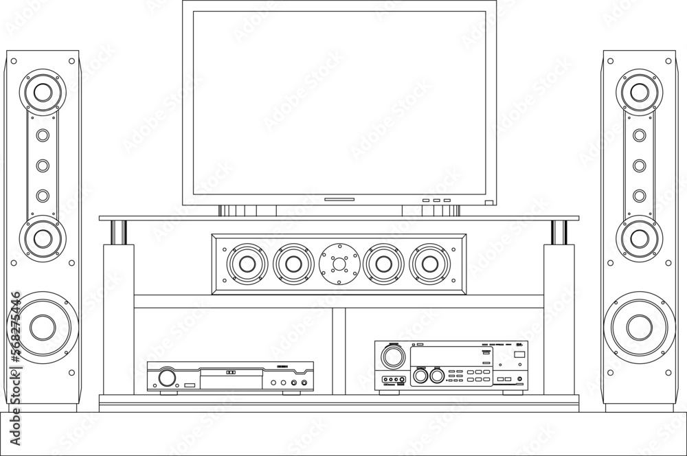 Sketch vector illustration of home theater set for entertainment