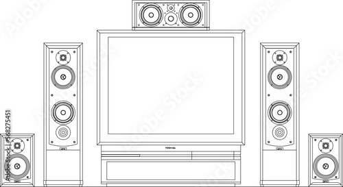 Sketch vector illustration of home theater set for entertainment
