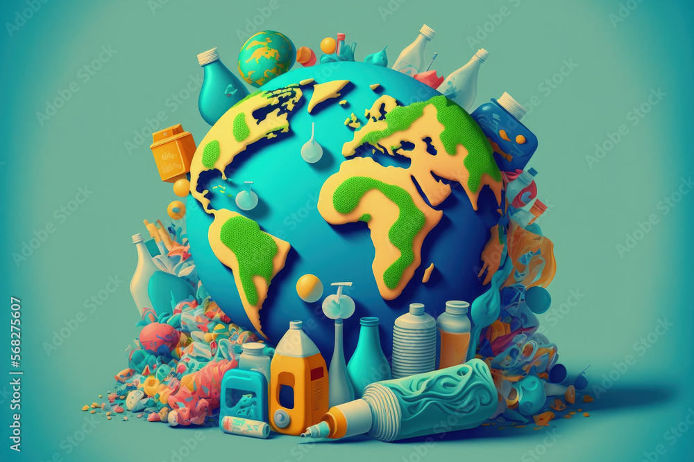the world and plastic pollution on a worldwide scale. plastic and globe household goods. Generative AI the world and plastic pollution on a worldwide scale. plastic and globe household goods. Generative AI