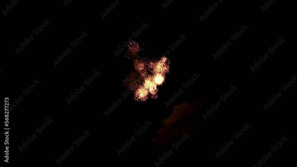 Festival firework element on black background night that can be used in conjunction with other sets of elements to create video about salute on holiday and New Year, Christmas, birthday greetings.