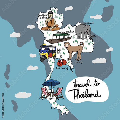 Travel to Thailand map vector illustration