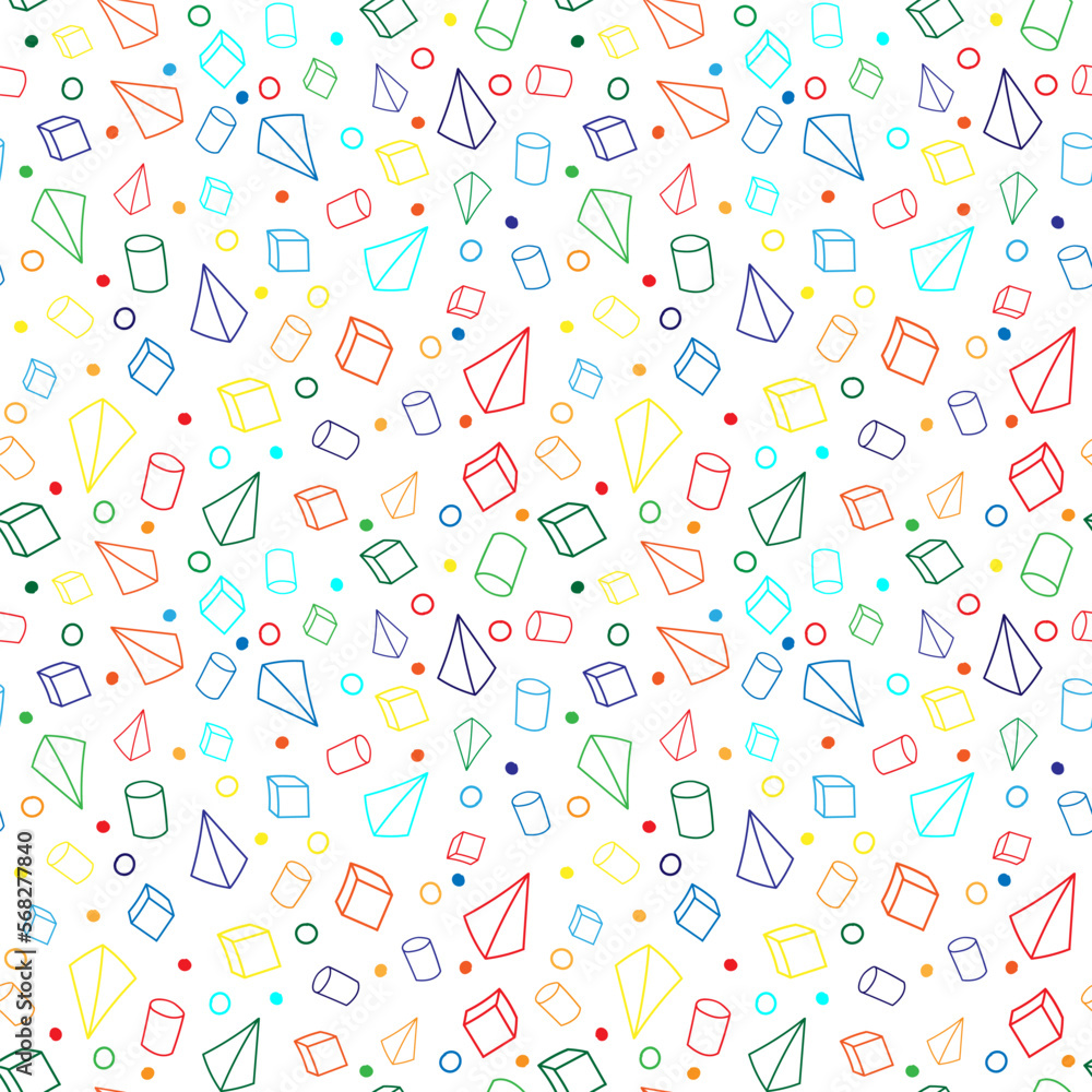 3D geometric shaped hand drawn seamless template. Mathematic geometry endless background. Math illustration. 3D geometric shaped hand drawn seamless template. Mathematic geometry endless background. Math illustration.