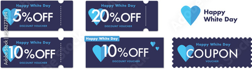 紺色のホワイトデーセールに使える割引クーポンのベクターデザインセット