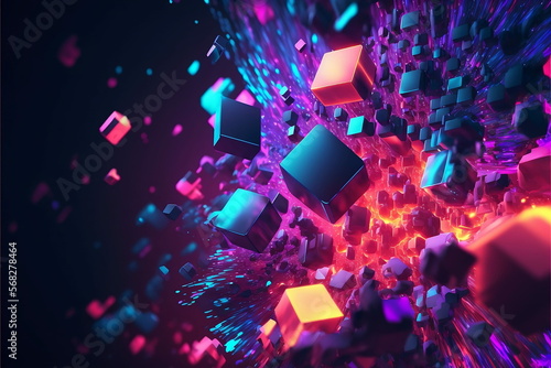 Abstrakter Neon Cyper Krypto Metaverse Hintergrund mit Schwarzlicht.
