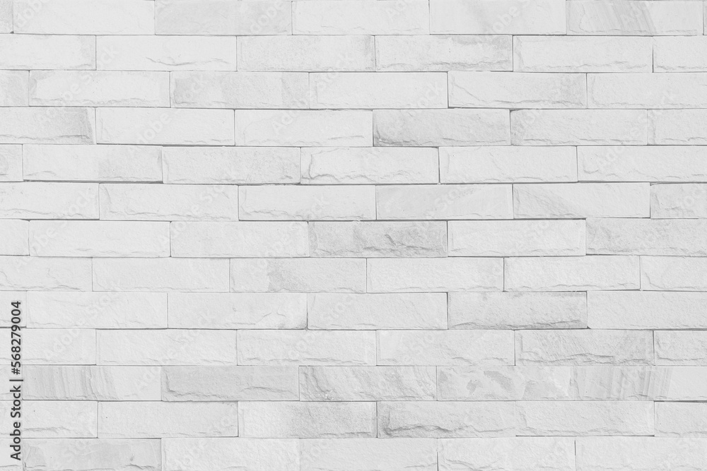 Naklejka premium White brick wall texture background for stone tile block painted in grey light color wallpaper modern room backdrop design.