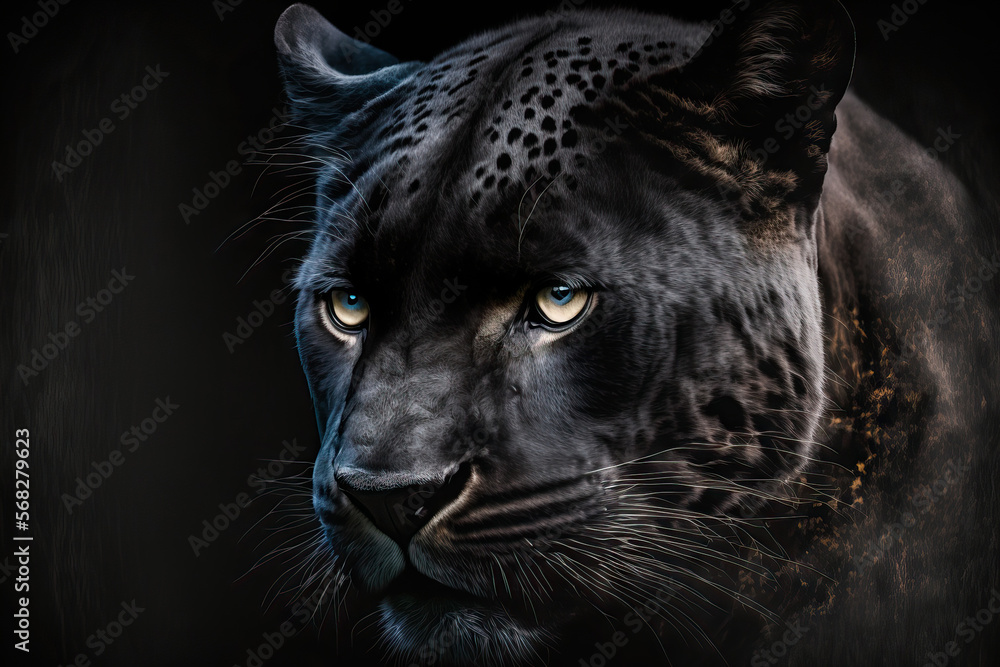 Black panther with a dark background. Generative AI Black panther with a dark background. Generative AI