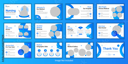 Nursing Medical powerpoint presentation slide template design set or minimal hospital business brochure template. 