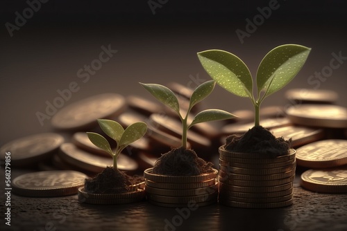 Print op canvas Bring your financial concepts to life with this inspiring photo of a sprout and coins