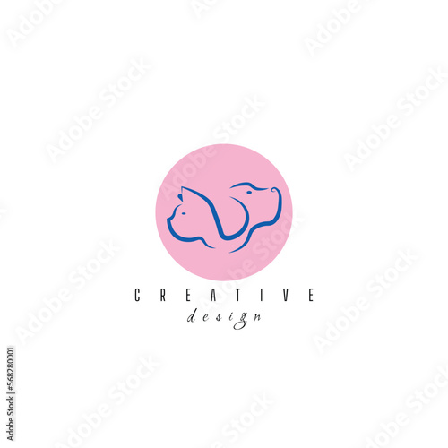 Home pets Logo dog cat design vector template Linear style. Animals Veterinary clinic Logotype concept outline icon