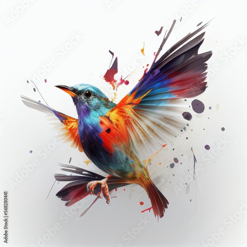 Illustrative Painted Colorful Bird Generative AI