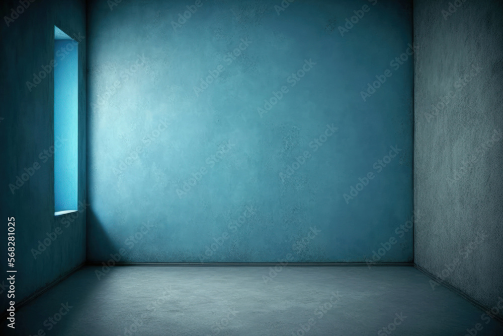 Background of an empty room with a blue concrete wall. Generative AI Background of an empty room with a blue concrete wall. Generative AI