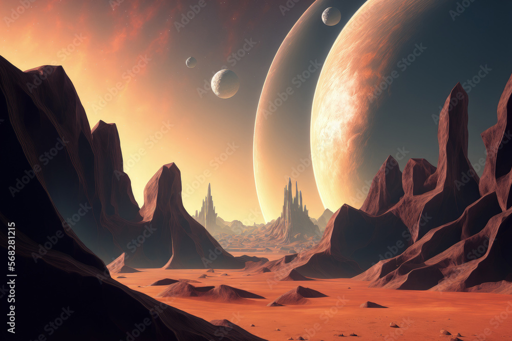 Background with an extraterrestrial planet in parallax. Generative AI