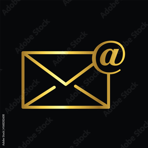 gold E mail, envelope icon  vector illustration design logo template flat style trendy collection