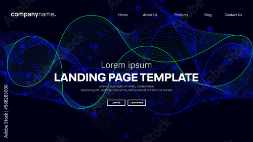 Abstract modern technology Landing page template, flowing line digital technology, smooth particle wave, big data techno design concept background wallpaper, Annual reports, flyer, poster, cover. EPS