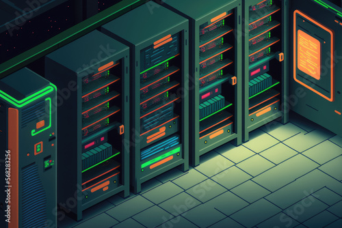 blurry mainframe stack in the server room. Generative AI