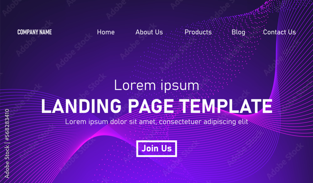 Abstract modern technology Landing page template, flowing line digital technology, smooth particle wave, big data techno design concept background wallpaper, Annual reports, flyer, poster, cover. EPS