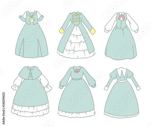 ミントのワンピースのイラストセット