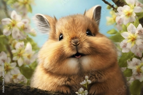 adorable smiling selfie easter bunny baby in springtime meadow, generative ai