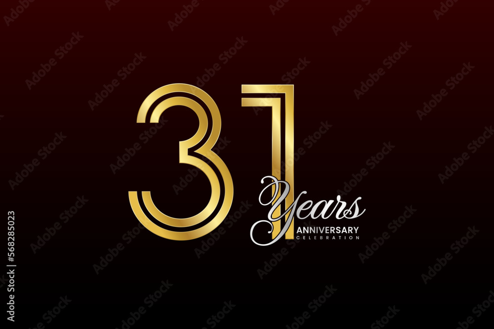 31th anniversary logo design with double line. Gold color numbers with silver text. Logo Vector Illustration 31th anniversary logo design with double line. Gold color numbers with silver text. Logo Vector Illustration