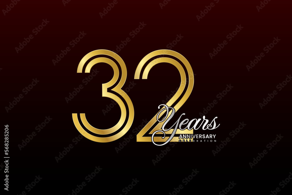 32th anniversary logo design with double line. Gold color numbers with silver text. Logo Vector Illustration 32th anniversary logo design with double line. Gold color numbers with silver text. Logo Vector Illustration