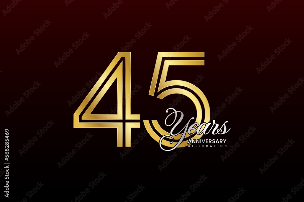 45th anniversary logo design with double line. Gold color numbers with silver text. Logo Vector Illustration 45th anniversary logo design with double line. Gold color numbers with silver text. Logo Vector Illustration