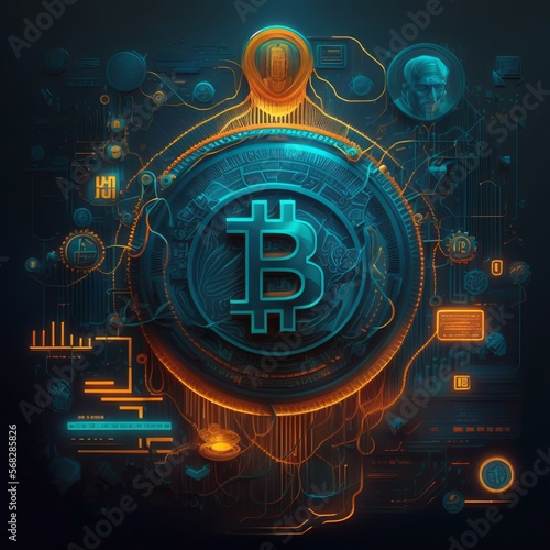 Bitcoin Infographic Vault Safe Modern Digital Security Illustration - Ai generative Artwork photo