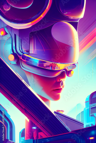Cyborg woman in futuristic cyberspace - Futuristic Graphic Art, Generative AI