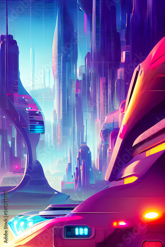 Hyper Blue Planet - Futuristic Graphic Art, Futuristic city with high-rise buildings, Generative AI