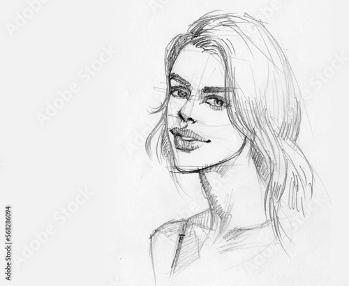 illustration of a woman portrait pencil drawing for card decoration illustration