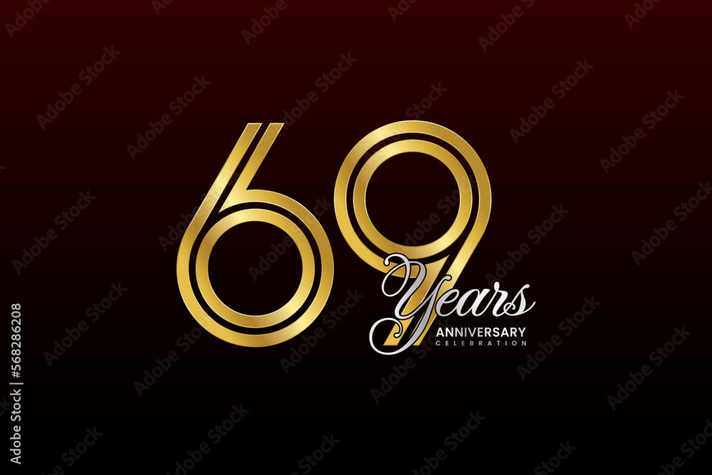 69th anniversary logo design with double line. Gold color numbers with silver text. Logo Vector Illustration 69th anniversary logo design with double line. Gold color numbers with silver text. Logo Vector Illustration