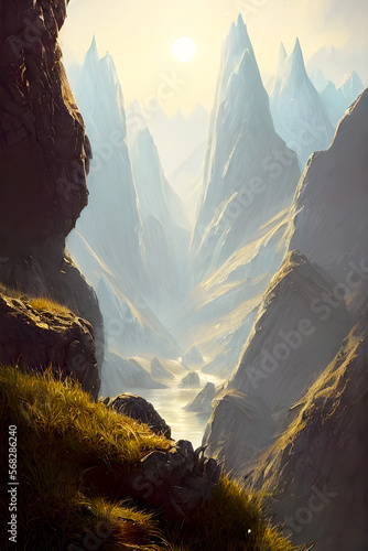 Summer River - Landscape Graphic Art, Generative AI