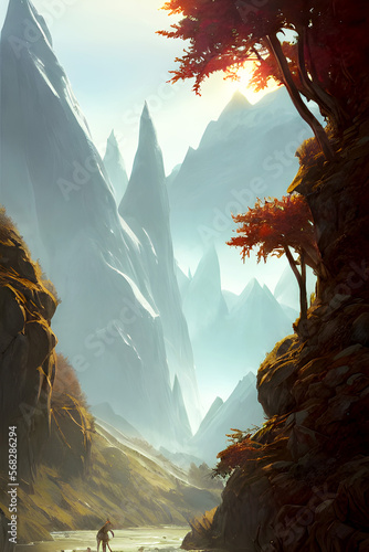 Autumn Alien River - Landscape Graphic Art, Generative AI