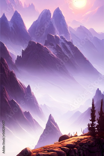 Deep Blue Ridge Mountains - Landscape Graphic Art, Generative AI