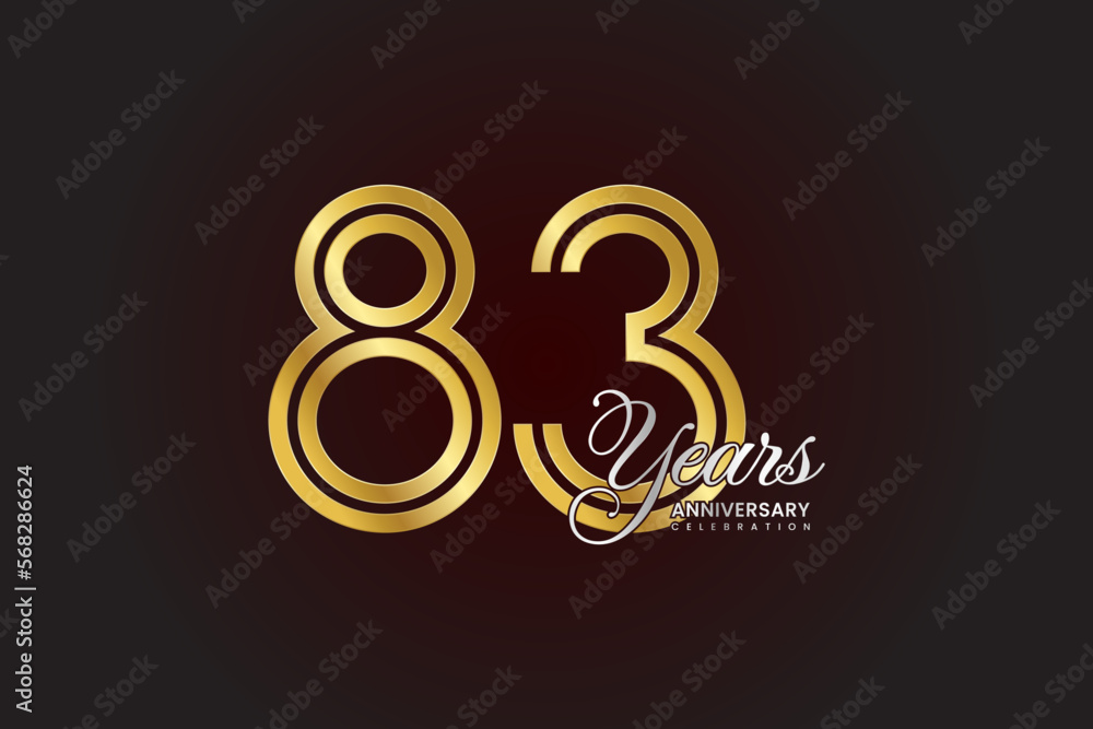 83th anniversary logo design with double line. Gold color numbers with silver text. Logo Vector Illustration 83th anniversary logo design with double line. Gold color numbers with silver text. Logo Vector Illustration
