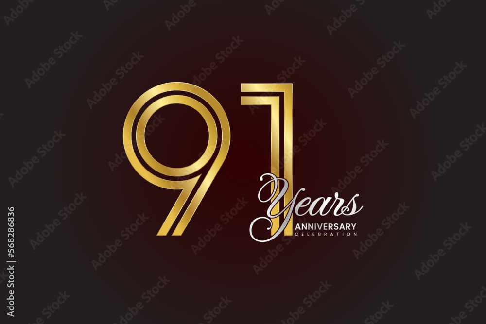 91th anniversary logo design with double line. Gold color numbers with silver text. Logo Vector Illustration 91th anniversary logo design with double line. Gold color numbers with silver text. Logo Vector Illustration