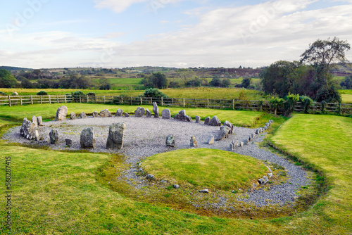 Drumskinny stone circle, cairn and stone alignment. Prehistoric Neolithic megalithic site near Kesh, Co. Fermanagh, N. Ireland. Approx. 4000 years old