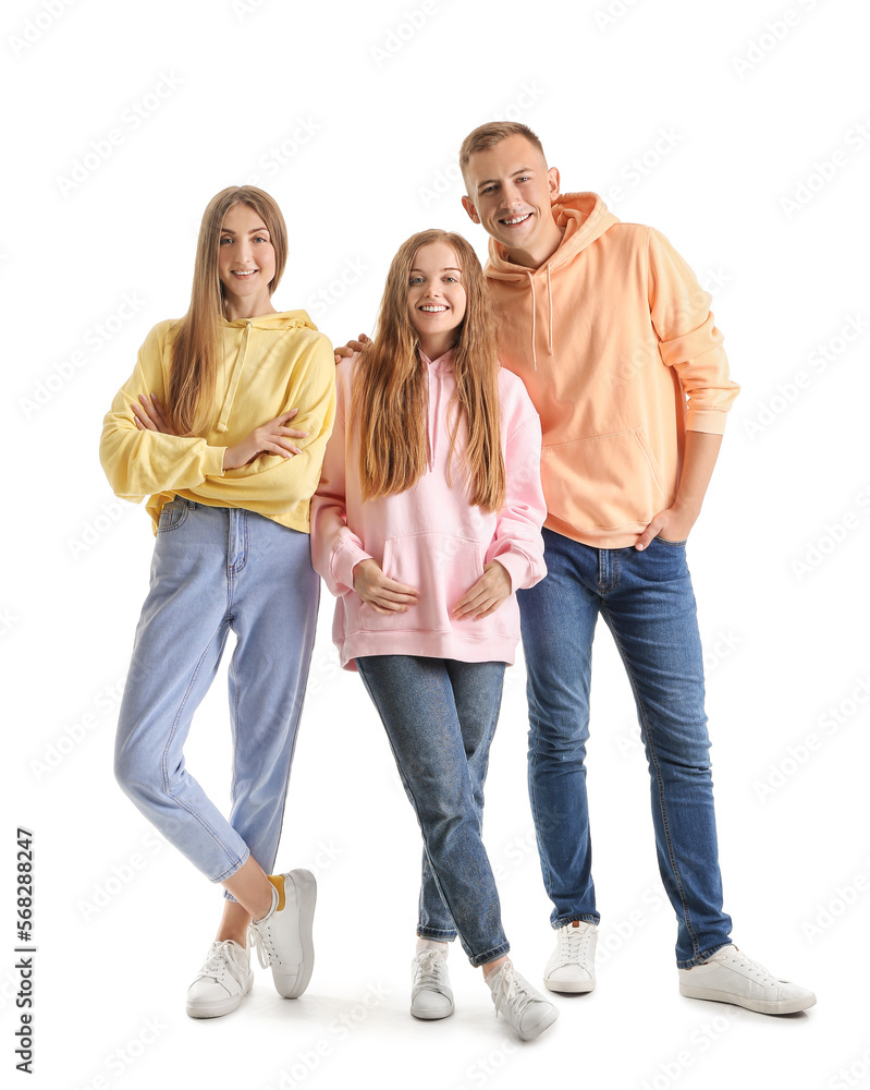 Group of happy friends on white background Group of happy friends on white background