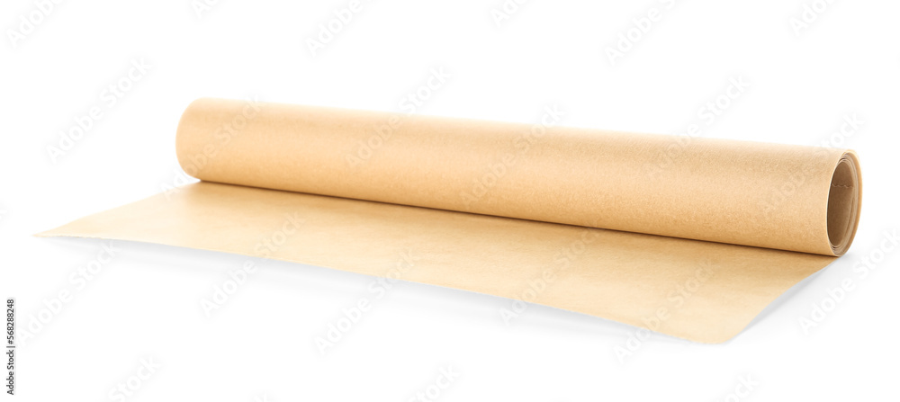 Roll of baking paper on white background