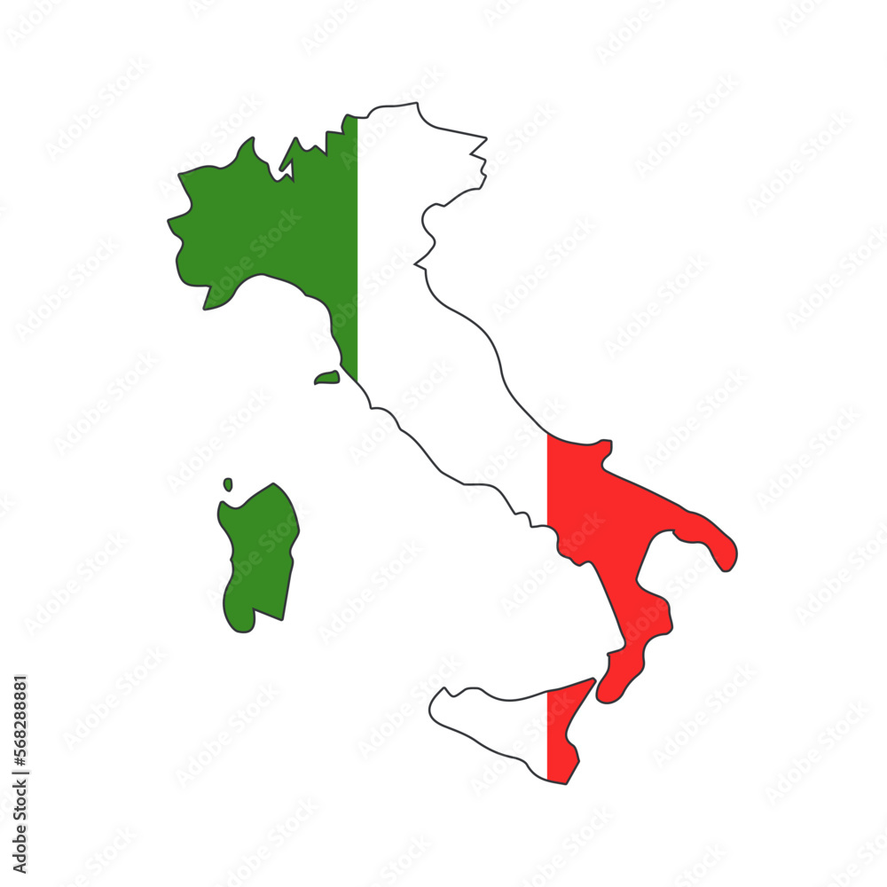Italy map with flag inside, vector Italy silhouette icon