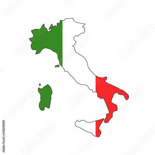 Italy map with flag inside  vector Italy silhouette icon