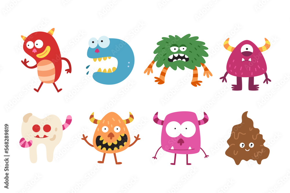 Naklejka premium Set of cute monster cartoon illustration for kids