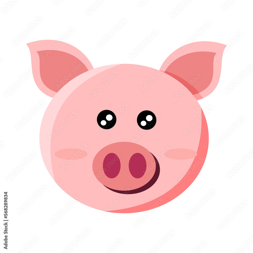 Cute pig head cartoon isolated